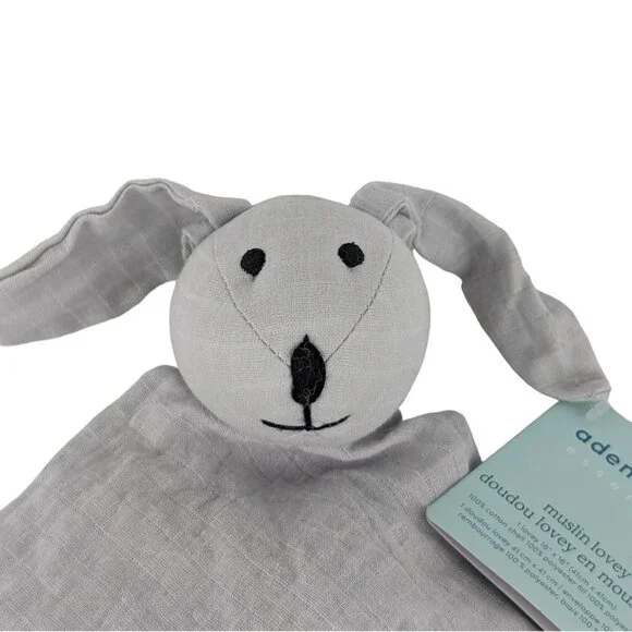 Aden+Anais Bunny Rabbit Lovey Gray Muslin Baby Security Blanket Satin Trim NWT - Picture 2 of 7